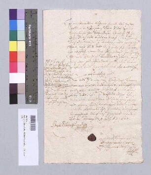 Philipp Hunger, Lizentiat beider Rechte und Regimentsrat zu Amberg, quittiert dem Georg Ägidius Sickenhauser zu Sickenhausen, Rentmeister zu Amberg etc., den Empfang von 50 Gulden Abschlagszahlung auf seine verordnete Jahresbesoldung. S: Philipp Hunger, Lizentiat beider Rechte und Regimentsrat zu Amberg