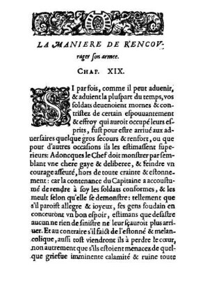 La Maniere De R'Encovrager son armee. Chap. XIX.