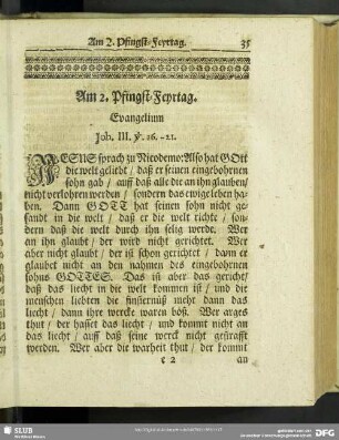 Am 2. Pfingst-Feyrtag. Evangelium Joh. III. v. 16.-21.