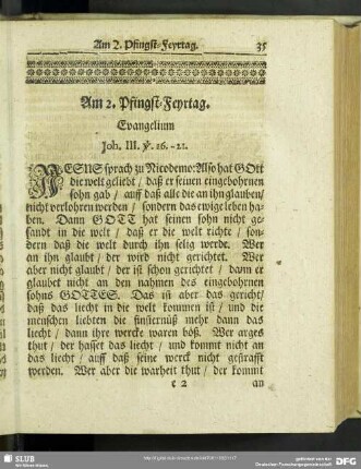 Am 2. Pfingst-Feyrtag. Evangelium Joh. III. v. 16.-21.