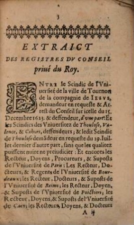 Arrest du Conseil privé du Roy ... pour les Universités de France ... contre les Jésuites