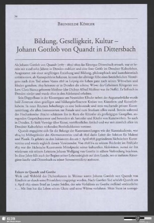Bildung, Geselligkeit, Kultur - Johann Gottlob von Quandt in Dittersbach