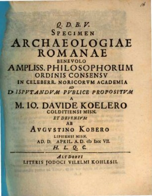 Specimen Archaeologiae Romanae