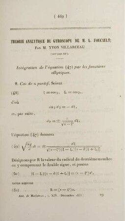 Theorie analytique du gyroscope de M. L. Foucault.
