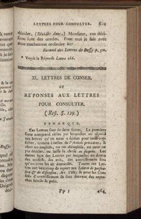 XI. Lettres De Conseil Et Réponses Aux Lettres Pour Consulter.