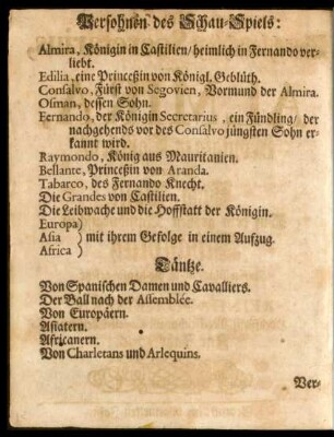 Persohnen des Schau-Spiels: