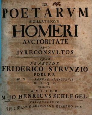 Disp. ... de poetarum sigillatimque Homeri auctoritate apud iureconsultos