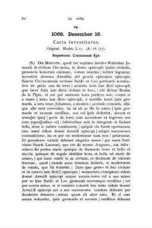 29. 1069. December 16. Carta investiturae.