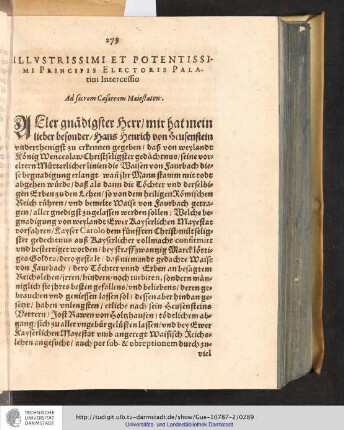 Illustrissimi et Potentissimi Prinicpis Electoris Palatini Intercessio