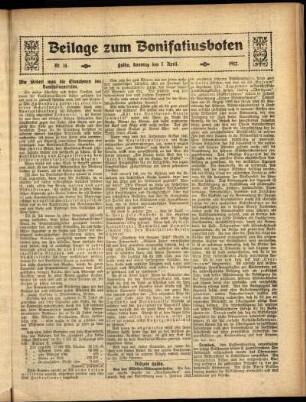 Zweite Ausgabe vom Sonntag, den 07. April 1912.