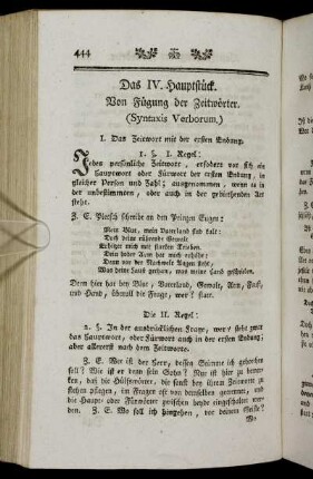 Das IV. Hauptstück. Von Fügung der Zeitwörter. (Syntaxis Verborum.)