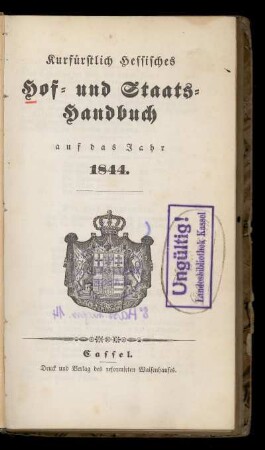 1844: Kurfürstlich hessisches Hof- und Staatshandbuch auf das Jahr 1844