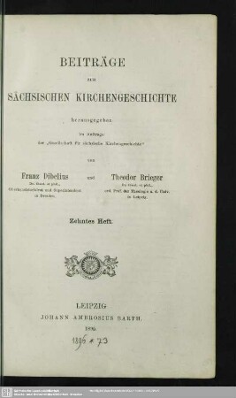 10.1895: Beiträge zur sächsischen Kirchengeschichte