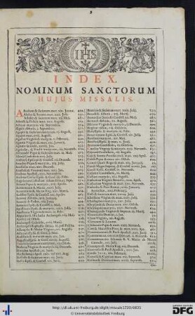Index Nominum Sanctorum Hujus Missalis.