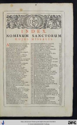 Index Nominum Sanctorum Hujus Missalis.