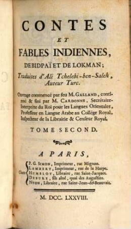 Contes Et Fables Indiennes De Bidpaï Et De Lokman, 2
