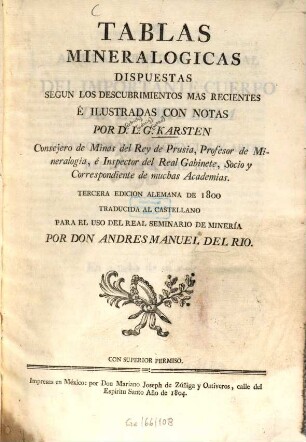 Tablas mineralogicas dispuestas segun los descubrimientos mas recientes e ilustradas con notas