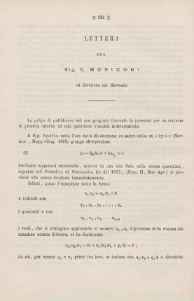 Lettera del Sig. C. Moriconi al Direttore del Giornale.