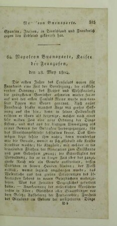 64. Napoleon Buonaparte, Kaiser der Franzosen, den 18. May 1804