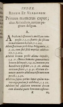 Index. Rerum Et Verborum Primus numerus caput; alter Articulum, tertius paginam designat.