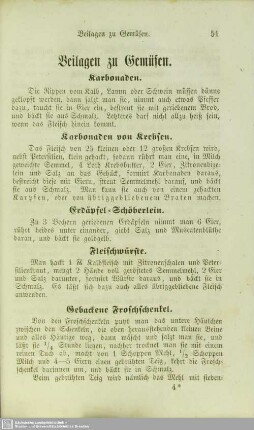 Beilagen zu Gemüsen