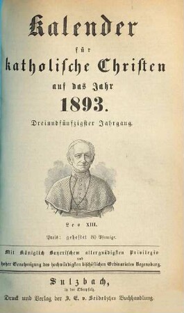 Kalender für katholische Christen : auf d. Jahr ... 1893 = Jg. 53
