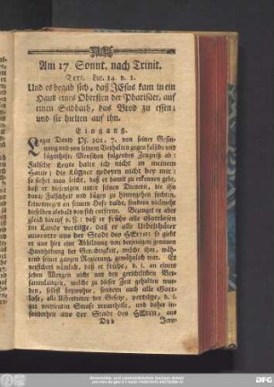 Am 17. Sonnt. nach Trinit. Text. Luc. 14. v. 1.