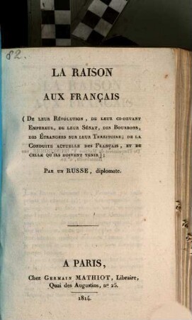 La Raison Aux Français : Par un Russe, diplomate