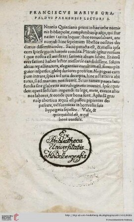 Franciscus Marius Grapaldus parmensis lectori