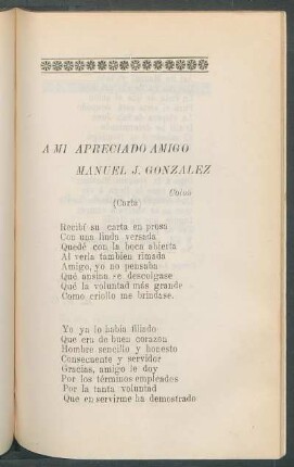 A mi apreciado amigo Manuel J. González : (Carta)