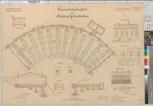 Locomotivschuppen für Bahnhof Gelsenkirchen: Grundriß, Ansichten, Schnitte, M. 1:100 Hgl, Sknr.: 5, Fanr.: 6, Bunr.: 1