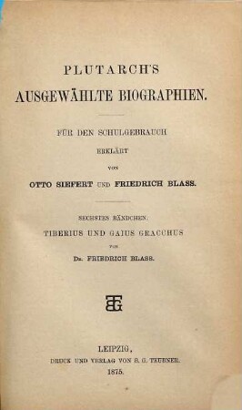 Ausgewählte Biographien des Plutarch, 6. Tiberius und Gaius Gracchus