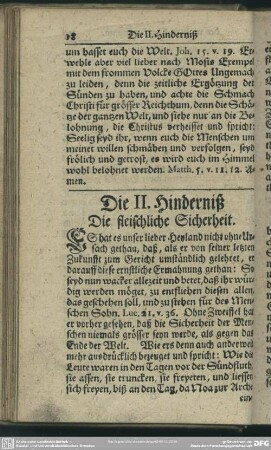 Die II. Hinderniß. Die fleischliche Sicherheit