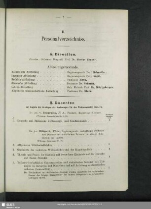 B. Docenten mit Angabe des Kataloges der Vorlesungen für das Wintersemester 1875/76