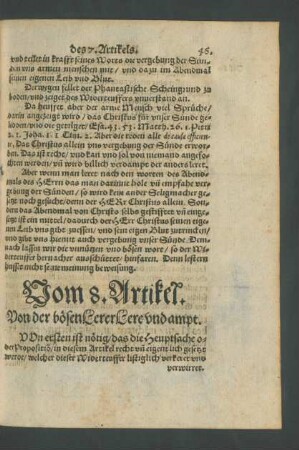 Vom 8. Artickel. Von der bösen Lerer Lere und ampt.
