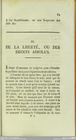 IX. De La Liberté, Ou Des Droits Absolus