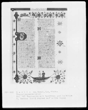 Franziskanisches Brevier — Initiale D, darin deutet David auf seine Augen, Folio 167recto