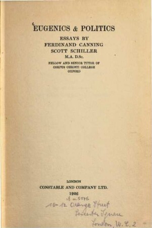 Eugenics & politics : essays