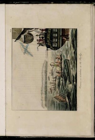 Pl. XI. Entrevue avec les habitans des Iles Penrhyn