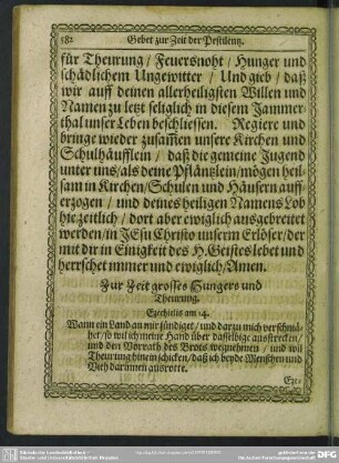 [Gebet] Zur Zeit grosses Hungers und Theurung