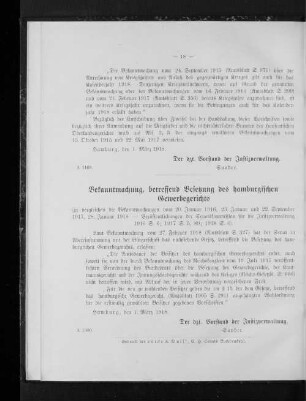 Bekanntmachung, betreffend Besetzung des hamburgischen Gewerbegerichts