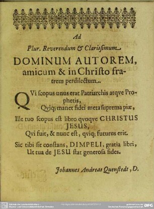 Ad Plur. Reverendum & Clarissimum Dominum Autorem