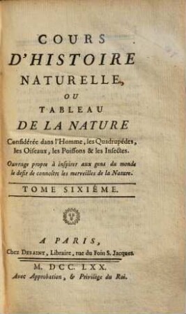 Cours d'Histoire naturelle, 6