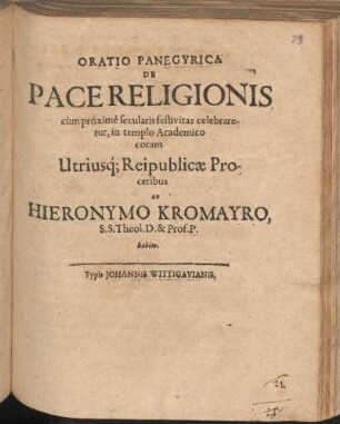 Oratio Panegyrica De Pace Religionis