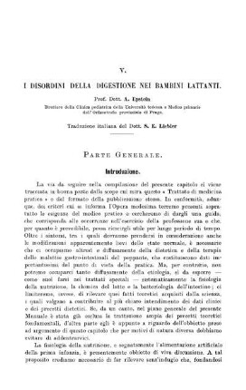 V. I Disordini della digestione nei Bambini lattanti.
