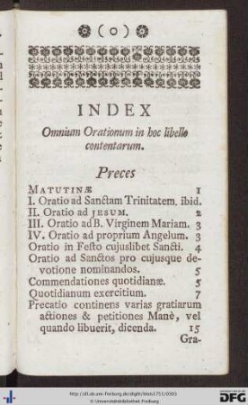 Index Omnium Orationum in hoc libello contentarum.