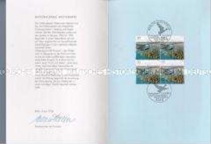 Schmuckblatt mit Sonderbriefmarken und Sonderstempel "Nationalparke Wattenmeer"