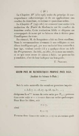 Grand prix de mathématiques proposé pour 1858.