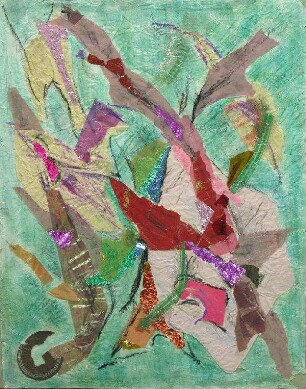 Papier-Collage Grün-rot