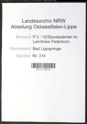 Sterberegister Standesamt Bad Lippspringe